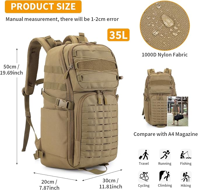 HUNTVP Tactical Backpack for Men 35L Military Backpack MOLLE 1000D Army Daypack - Image 4