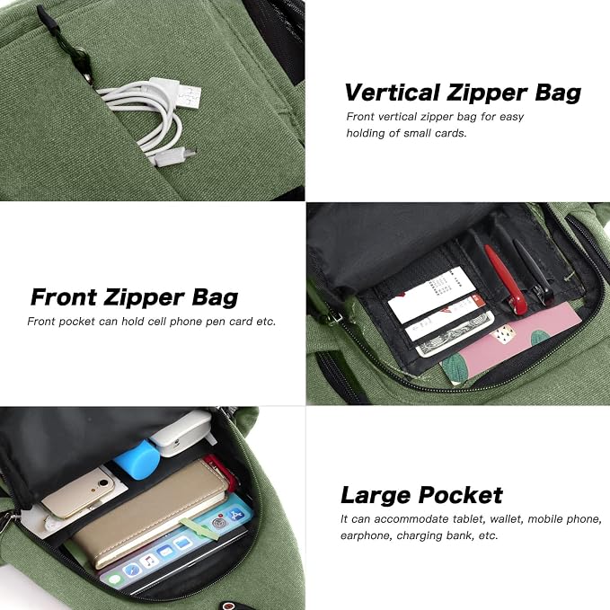 MOSISO Sling Backpack, Canvas Crossbody Hiking Daypack Bag - Image 4