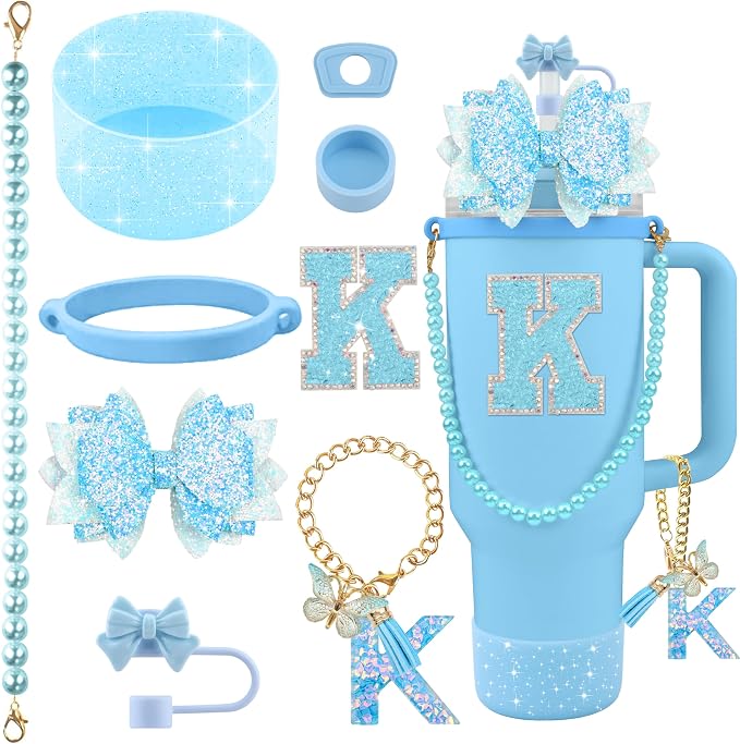 9PCS Blue for Stanley Cup Accessories Set Bling Initials Bow Charms for Stanley by Unknown