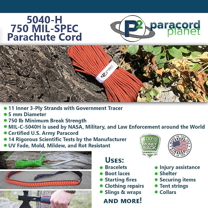 Military Survival Parachute Cord MIL-SPEC Paracord 103 Continuous Feet 750+ - Image 4