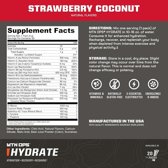 MTN OPS Hydrate Electrolytes Powder Drink Mix, 20 Single Serving On-The-Go - Image 2