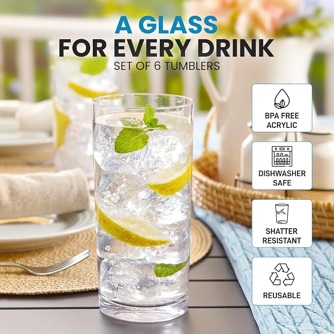 Zulay Kitchen Plastic Drinking Glasses – 24oz Acrylic Shatterproof Water Cups - Image 2