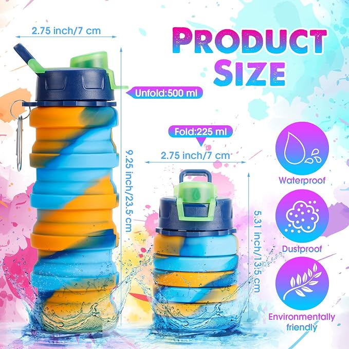 8 Pcs Collapsible Water Bottles Silicone Travel 16 oz Reusable Leakproof - Image 3