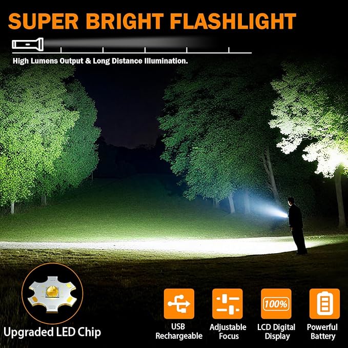 3Pack Rechargeable Flashlights High Lumens 9900FL, LED Flashlight Rechargeable - Image 2