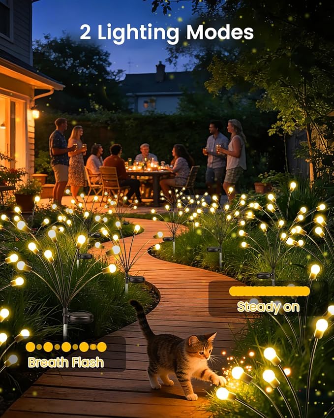 OZS 8 Pack Total 64 LED Solar Firefly Lights Fairy Outdoor - Image 2