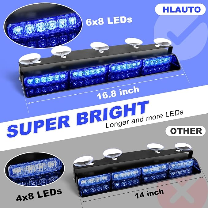 HLauto 6Z4J Emergency Dash Strobe Lights: 2x16.8 inch Blue Safety Lights - Image 2