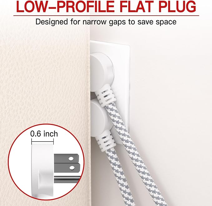 16/3 Flat Plug Braided Extension Cord 3 FT, Indoor 3 Prong Grounded Low Profile - Image 3