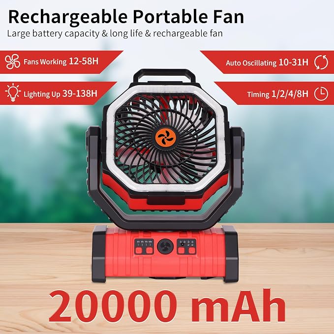Battery Powered Fan Portable, 20000mAh Rechargeable Camping Fan - Image 2
