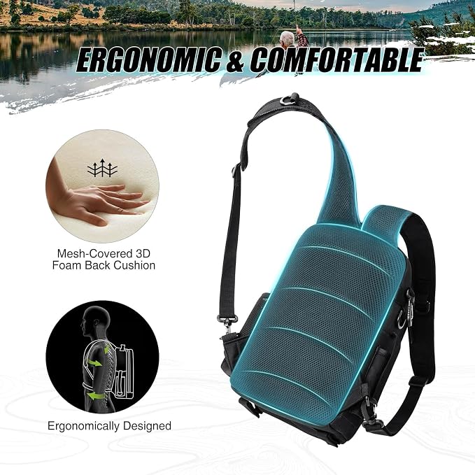 Piscifun Fishing Backpack with Rod Holder, Lightweight Sling Bag Storge Gear - Image 3