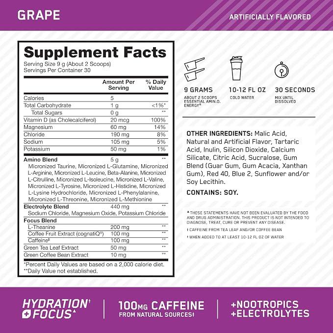Optimum Nutrition Amino Energy Powder Plus Focus, - Image 2