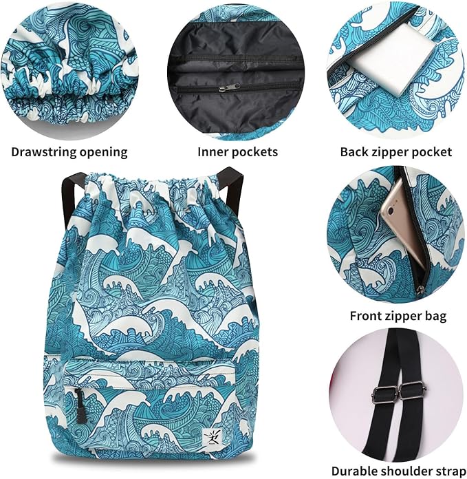 Waterproof Drawstring Bag, Gym Bag Sackpack Sports Beach Backpack - Image 2