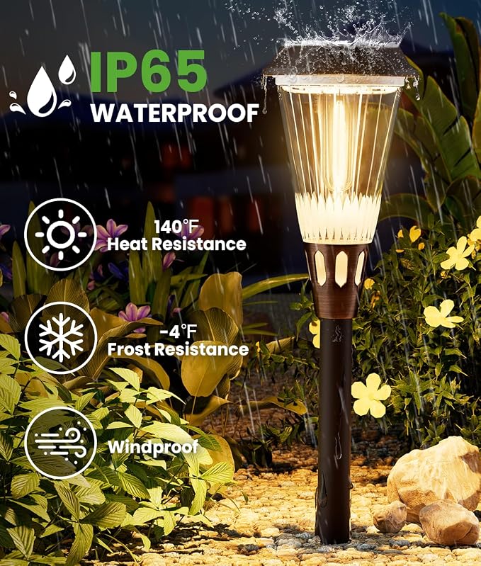 BITPOTT 4 Pack Solar Pathway Lights Waterproof IP65, 2-in-1 Warm&Cool Solar - Image 5