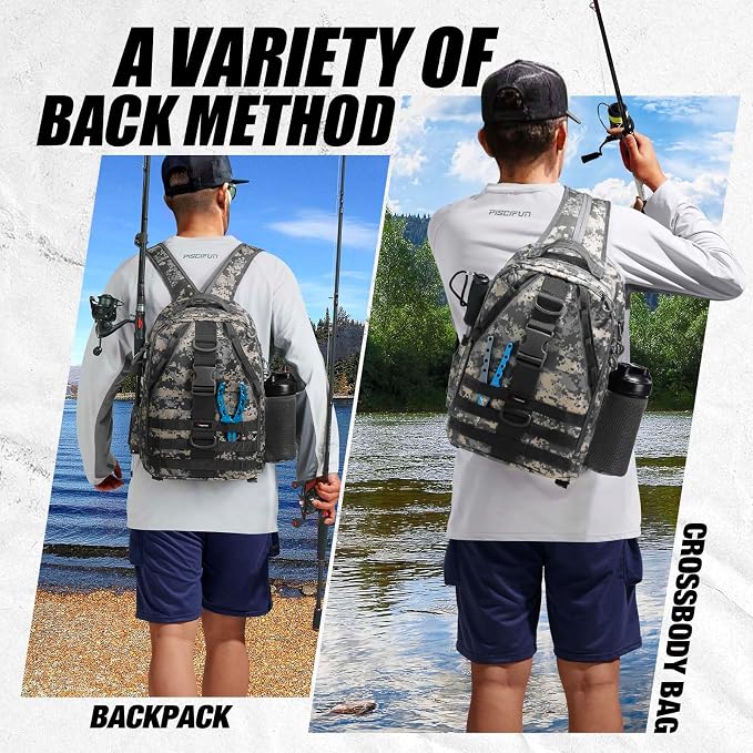 Piscifun Fishing Backpack with Rod Holder, Lightweight Sling Bag Storge Gear - Image 2