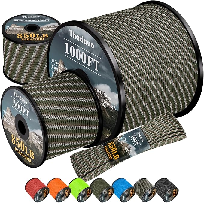 850Ib Reflective ParachuteRope, 50/100/200/500/1000ft 4MM 11 Strand Cords by Thadavo