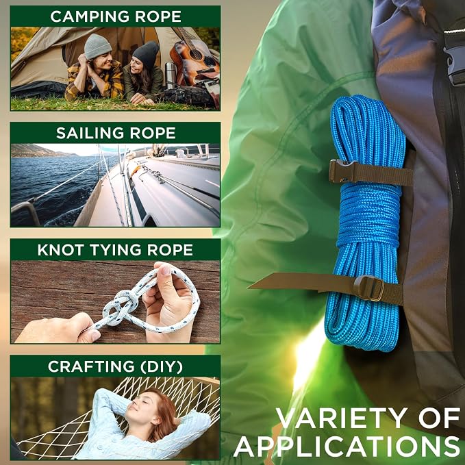 TECEUM Rope – 150 Feet x 1/4 Inch – Sky Blue – Strong All-Purpose Utility Rope - Image 5