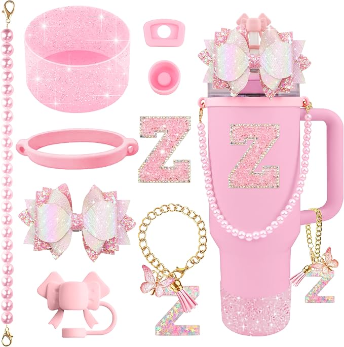 9PCS Pink for Stanley Cup Accessories Set Bling Initials Bow Charms for Stanley by Unknown