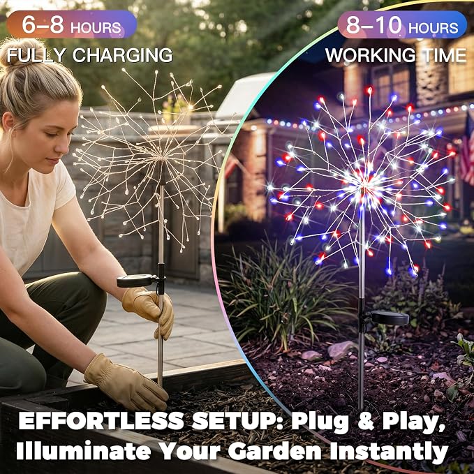 suddus 4th of July Decorations Solar Garden Lights, Upgrade 2Pack 150LED Red - Image 6