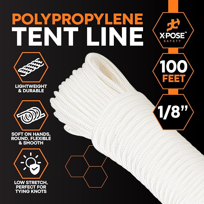 Line Nylon Cord - 100 Ft White Reflective Guyline - Camping Rope - Image 3