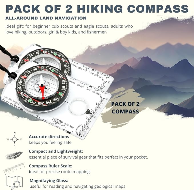 Trekker's Compass Crew Orienteering Compass, Magnetic Navigation Set - Image 3