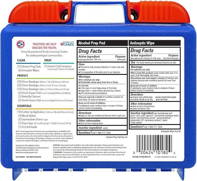 Be Smart Get Prepared 110 pc First Aid Kit: Clean, Protect Minor Cuts, Camping - Image 4