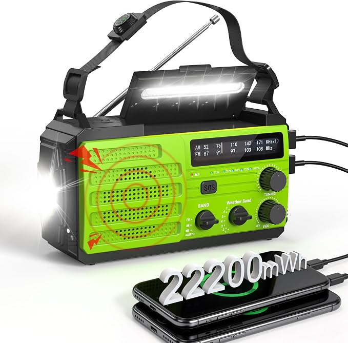 Emergency Weather Radio, 22200mWh Hand Crank Emergency Radio by RunningSnail