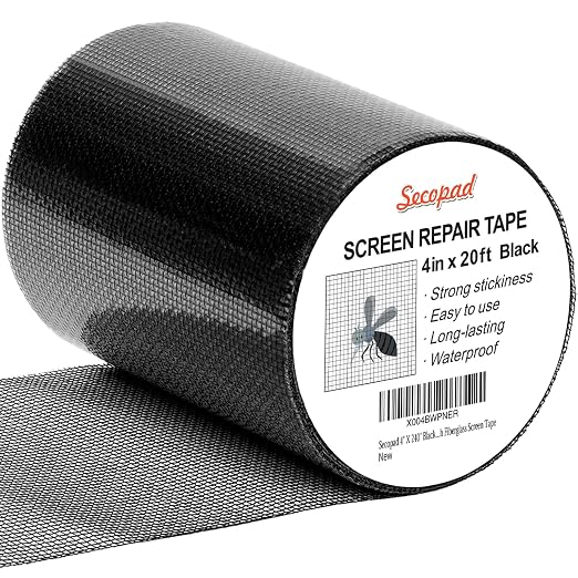 Secopad Black Window Screen Repair Tape, 4 in X 20 FT Kit by Secopad