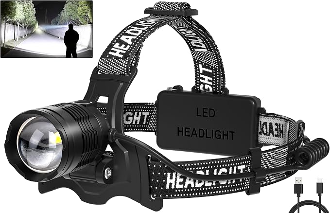 azamine LED Headlamp Rechargeable, 99000 Lumens Bright Head Lamp Βattery Include by azamine