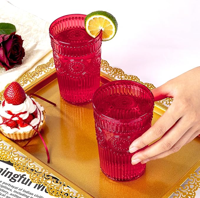 Ciaell 12 Pack Romantic Plastic Water Glasses - 14 Oz Red Vintage Drinking - Image 5