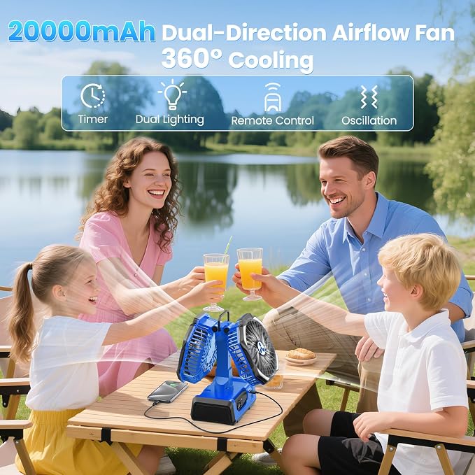 Dual Head Portable Rechargeable Fan 20000mAh Battery Powered Camping Fan - Image 2