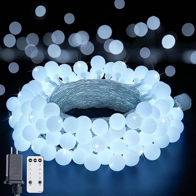 JMEXSUSS 100 LED White String Lights Indoor, Connectable Globe String Lights by JMEXSUSS
