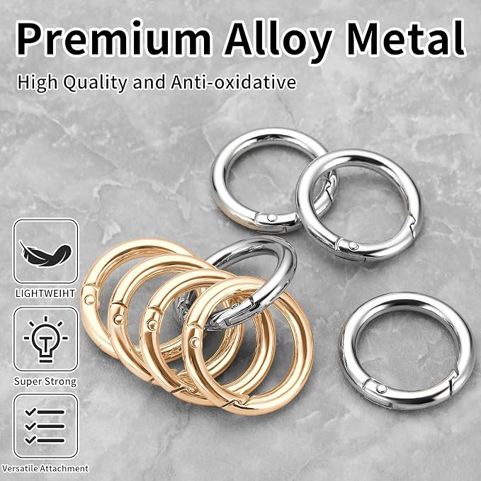 Gkeygo 1 Inch Keychain Rings, 8 Pack Round Carabiner Clip - Image 2