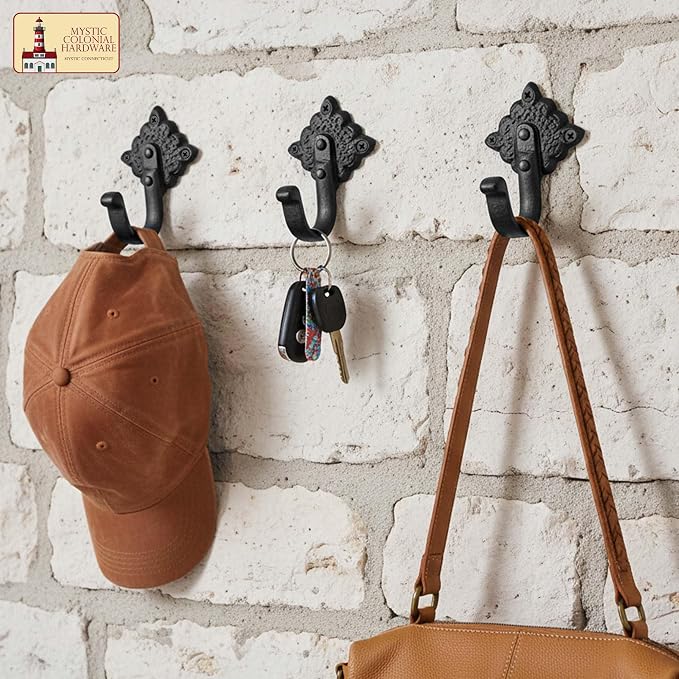 Mystic Colonial Rustic Cast Iron Wall Hooks Heavy Duty Vintage Utility Hooks - Image 8