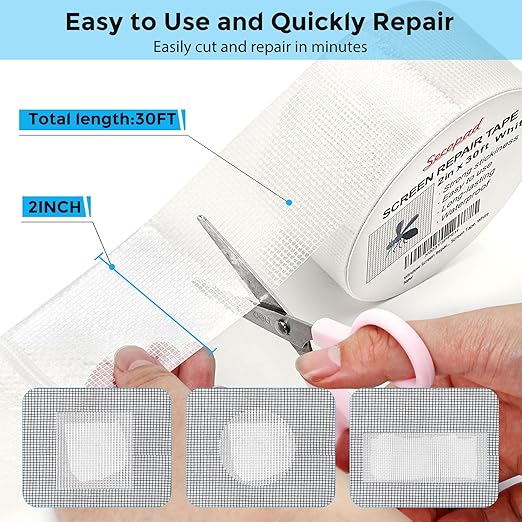 Secopad White Window Screen Repair Tape, 2 in X 30 FT Kit - Image 2