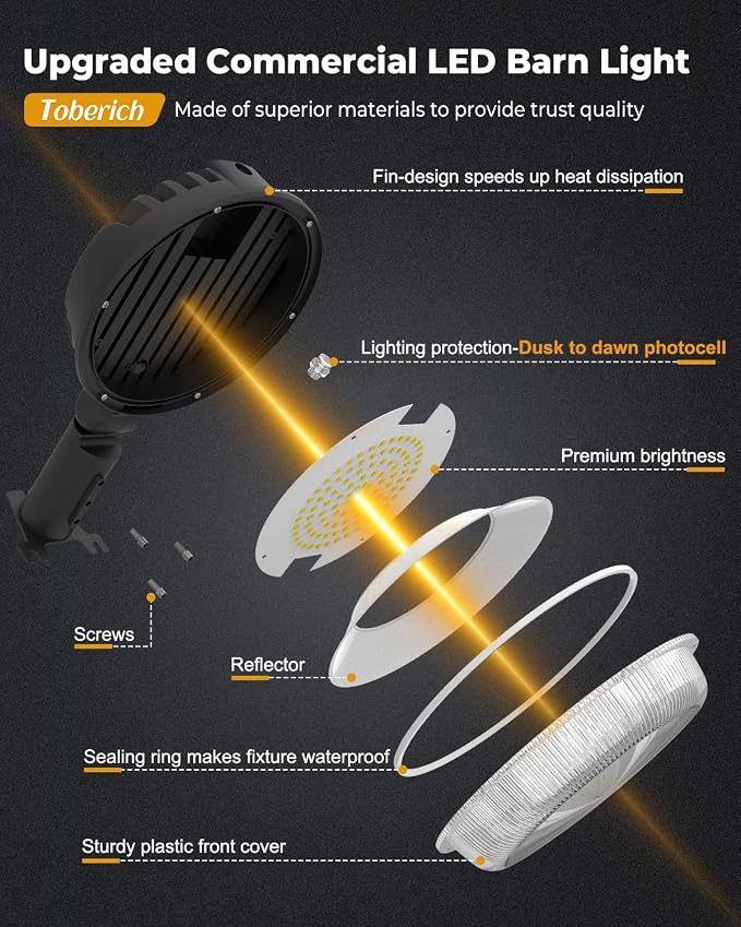 toberich LED Barn Light 4 Packs, 150W 20000LM Yard Area Lights Dusk to Dawn - Image 7