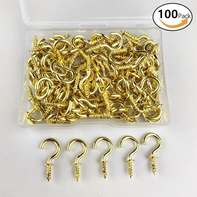 Set of 100 Nickel Plated Metallic Golden Cup Hooks Small Hooks, 1/2 Inch - Image 2