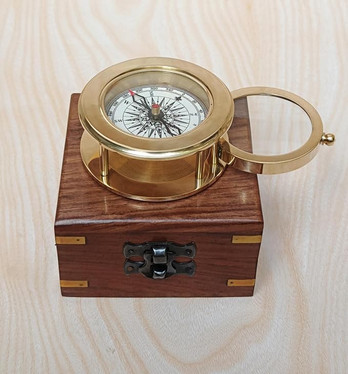 Vintage Brass Compass with Wooden Box – Antique Navigation Compass - Image 9