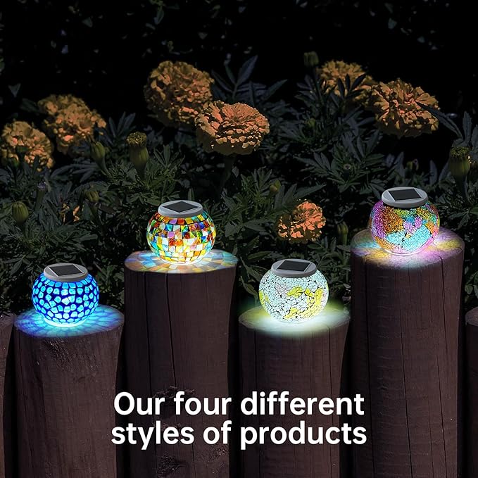 WSgift Color Changing Solar Powered Glass Mosaic Ball Led Garden Lights - Image 6