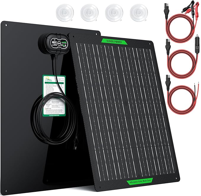 SUNER POWER Waterproof 50W 12V Solar Battery Charger & Maintainer PRO, Built-in by SUNERPOWER
