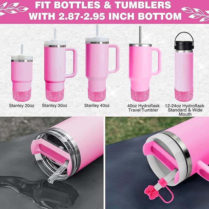 9PCS Hot Pink for Stanley Cup Accessories Set Bling Initials Bow Charms for - Image 4