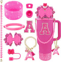 9PCS Hot Pink for Stanley Cup Accessories Set Bling Initials Bow Charms for by Unknown