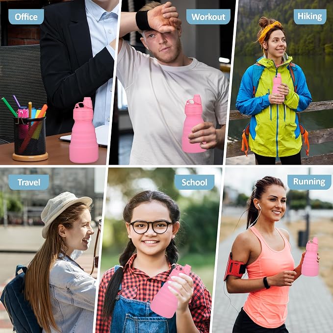 Collapsible Water Bottles 17oz, Odorless BPA-Free Silicone, Leak-Proof Foldable - Image 6