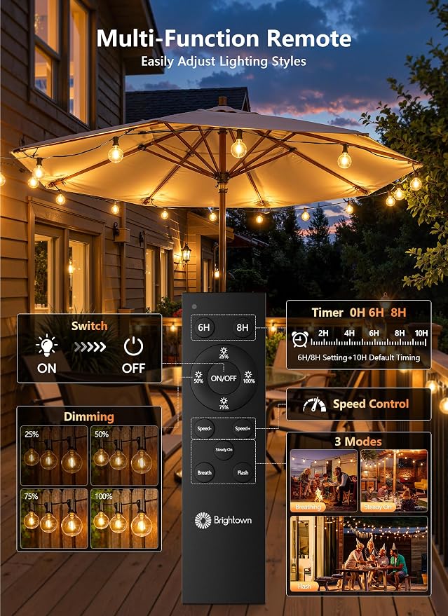 Outdoor String Lights with Remote, 100Ft Outside Waterproof Light with Dimmable - Image 4