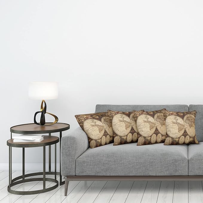Ambesonne World Map Throw Pillow Cushion Case Pack of 4, Old World Map Drawn in - Image 3