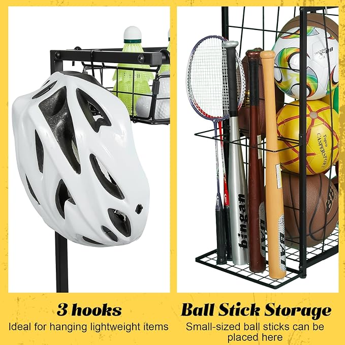 Sports Equipment Organizer, Small Garage Ball Storage Rack - Image 8