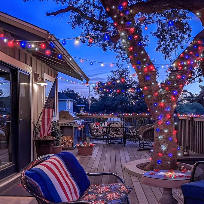 JMEXSUSS 200 LED 66ft Red White and Blue Lights Outdoor, Expandable Waterproof - Image 2
