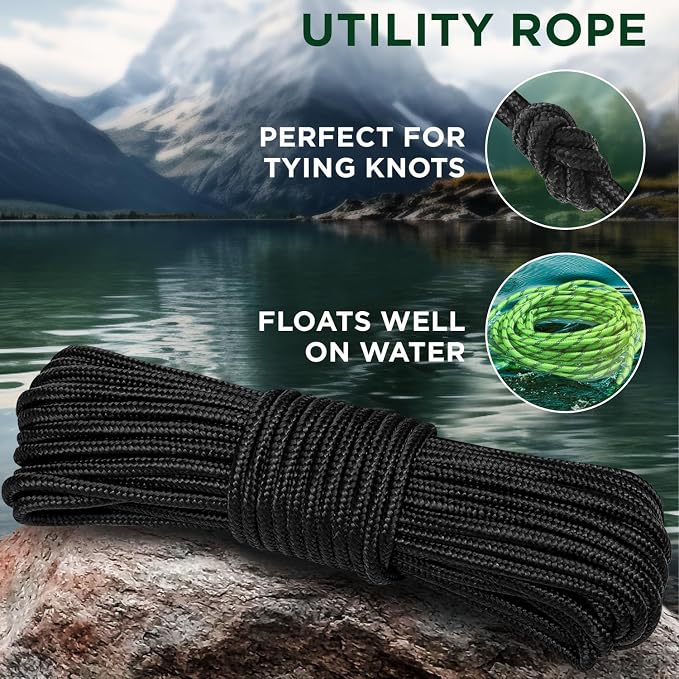 TECEUM Rope – 150 Feet x 1/4 Inch – Black – Strong All-Purpose Utility Rope – - Image 3