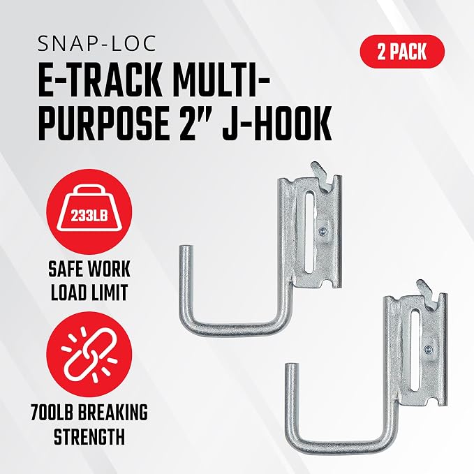 Snap-Loc E-Track Multi-Purpose J-Hook 2 Inch Hanger 2-Pack, Logistic Tie-Down - Image 2