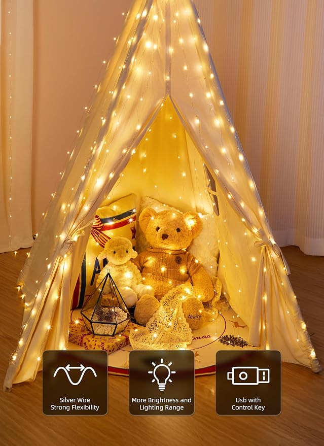 Brightown 300 LED Fairy Curtain Lights, 9.8ft x 9.8ft String Lights, USB Plug - Image 3