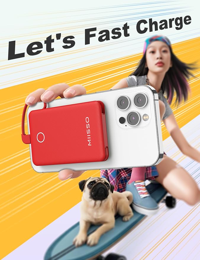 miisso 6000mah Ultra Slim Built in Cables Power Bank, Card Size Built in USB C - Image 6