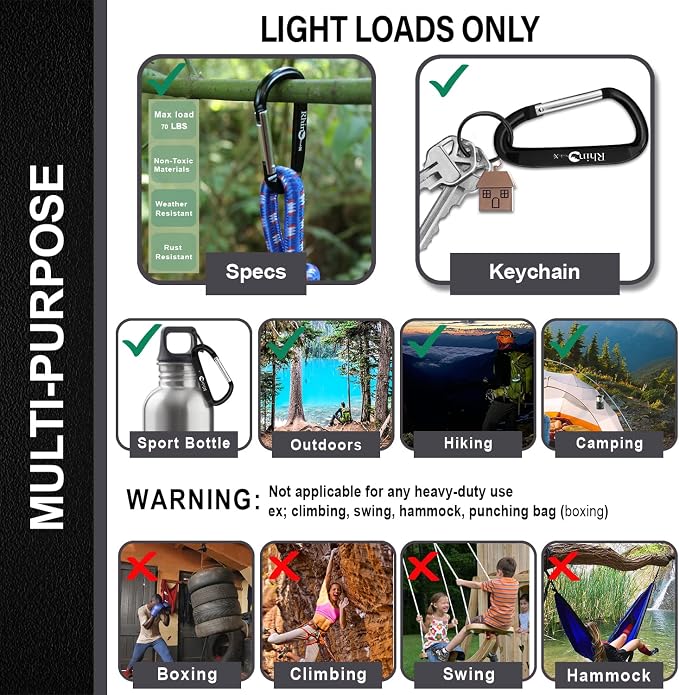 Rhino Produxs 8PCS of Lightweight Duty Snap Carabiner Clips, D Ring Shape - Image 5